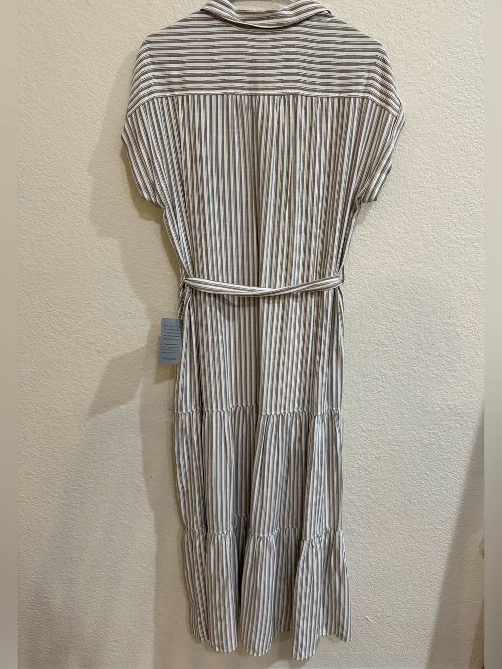 Max Studio London Beige and White Striped Maxi Shirt Dress Small - Picture 6 of 10